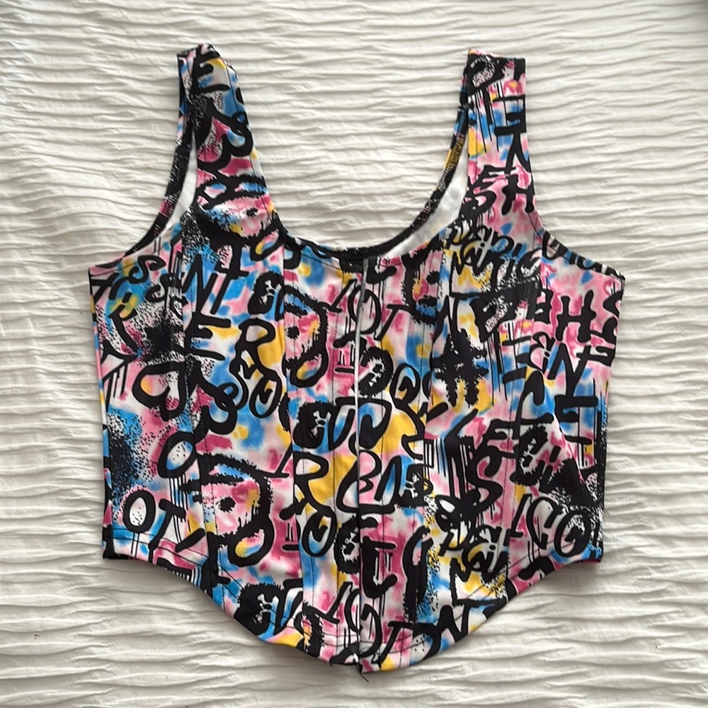Colorful corset crop top with lettering